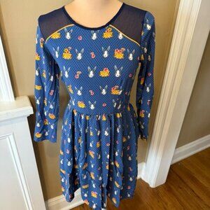 Antix Womens Dress Blue Rabbit Pattern Size XS (P) Knee Length Easter Spring